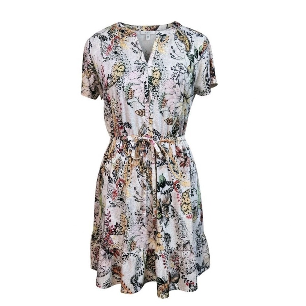 Robert Louis Floral Paisley Split Neck Dress Small - Ruffle‎ Hem Boho A-Line